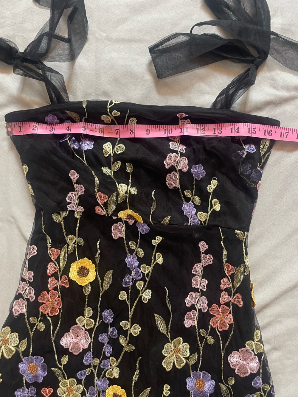 Lulus ✨ Thriving Poise Black 3D Floral Embroidered Tie-Strap Maxi Dress - Picture 12 of 16